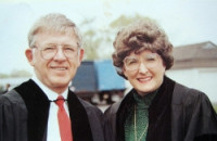 Given his contributions to the medical care in Taiwan and research achievements in plastic surgery in the world, his alma mater Hope College, awarded him an honorary PhD degree. The picture was he and his wife. (1988)